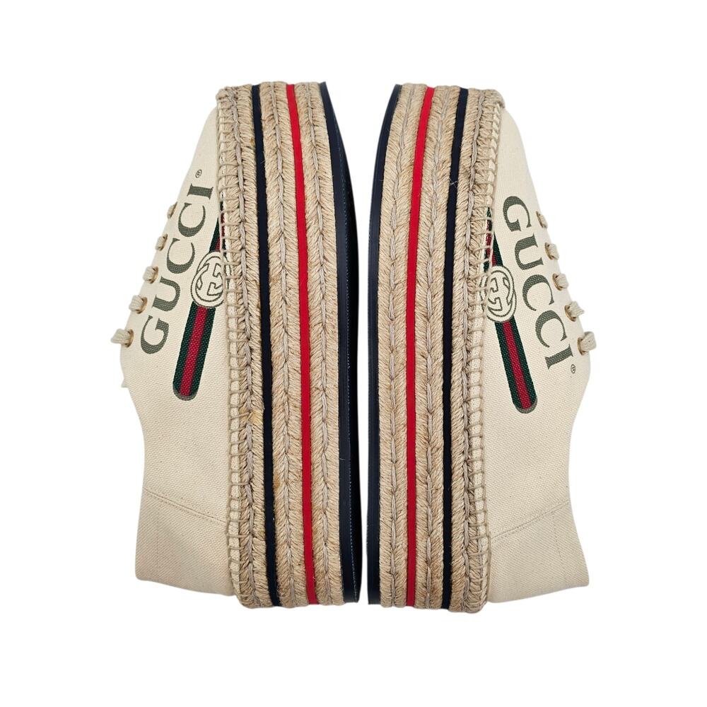 Gucci Lilibeth Platform Espadrille Sneaker White Canvas GG Stripe Size 41 US 11 - Picture 6 of 11
